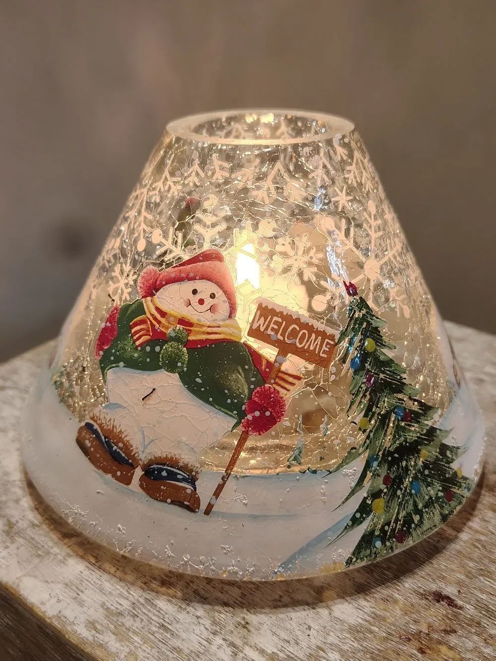 Yankee Festive Snowman Glass Candle Shade— White & Green Holiday Accent *Read